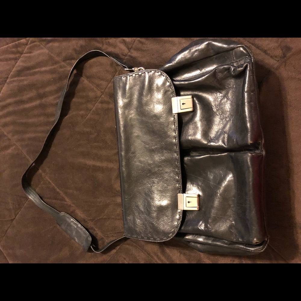 Black leather laptop bag